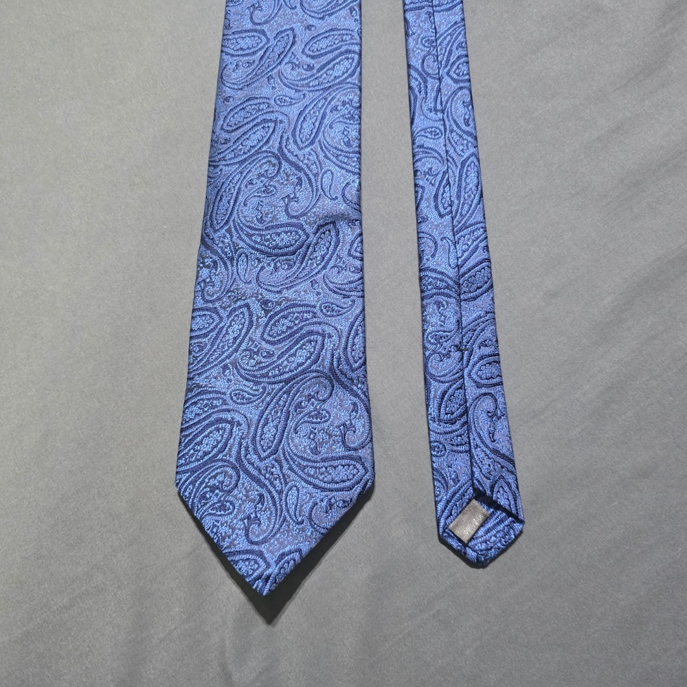 Marks and Barry Necktie Mens OS Blue Paisley Silk Jacquard Formal Accessory